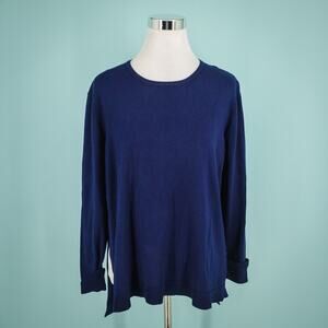Gretchen Scott Size Medium M Navy Blue Crew Scoop Neck Vented Pullover Sweater